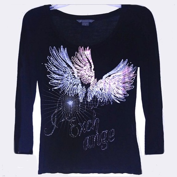 Armani Y2K Vintage Black Semi-Sheer Angel Wings Top S Small - Picture 7 of 7